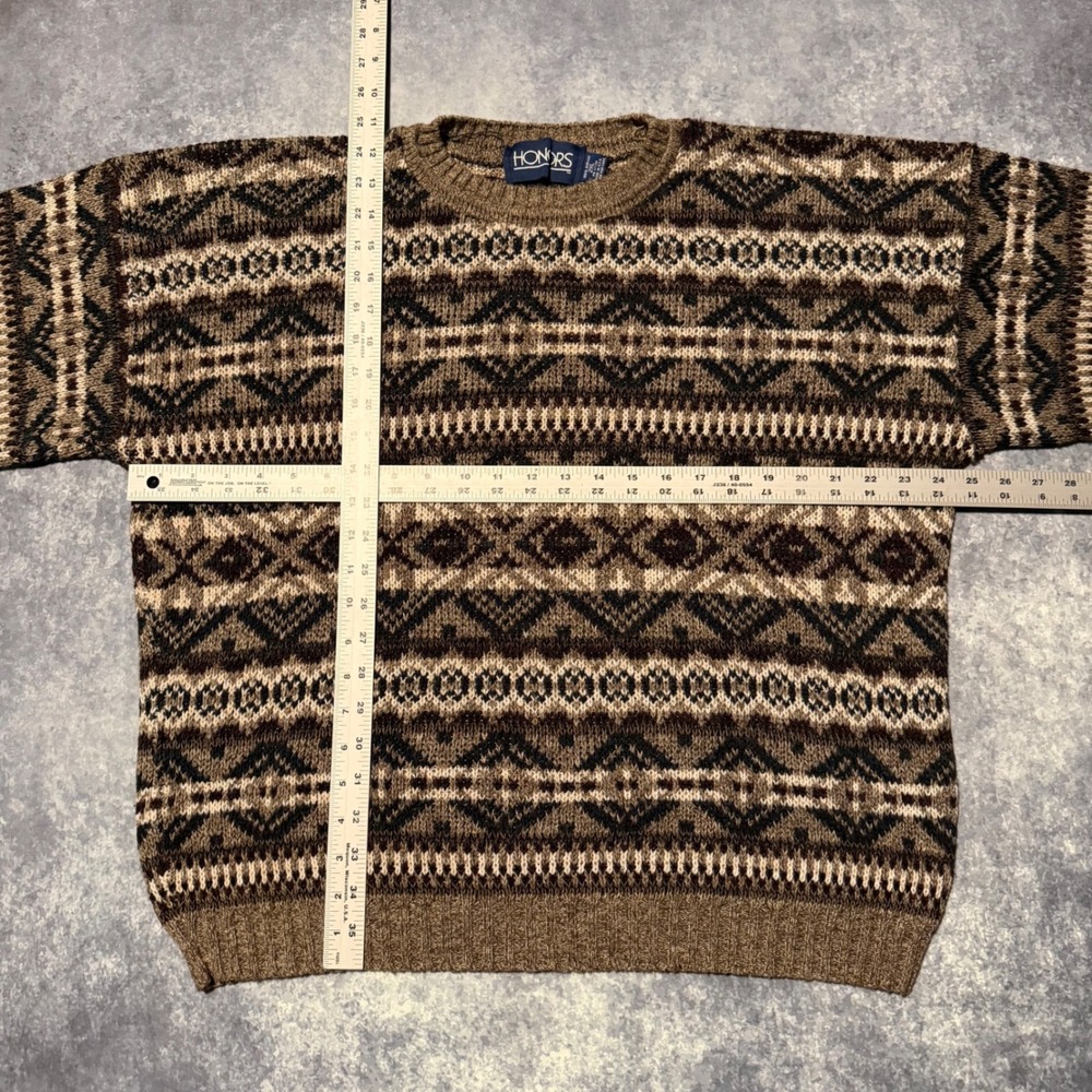 Vintage HONORS Women's 2XL Acrylic Fair Isle Geometric Pattern Crew Neck Sweater - Picture 5 of 5